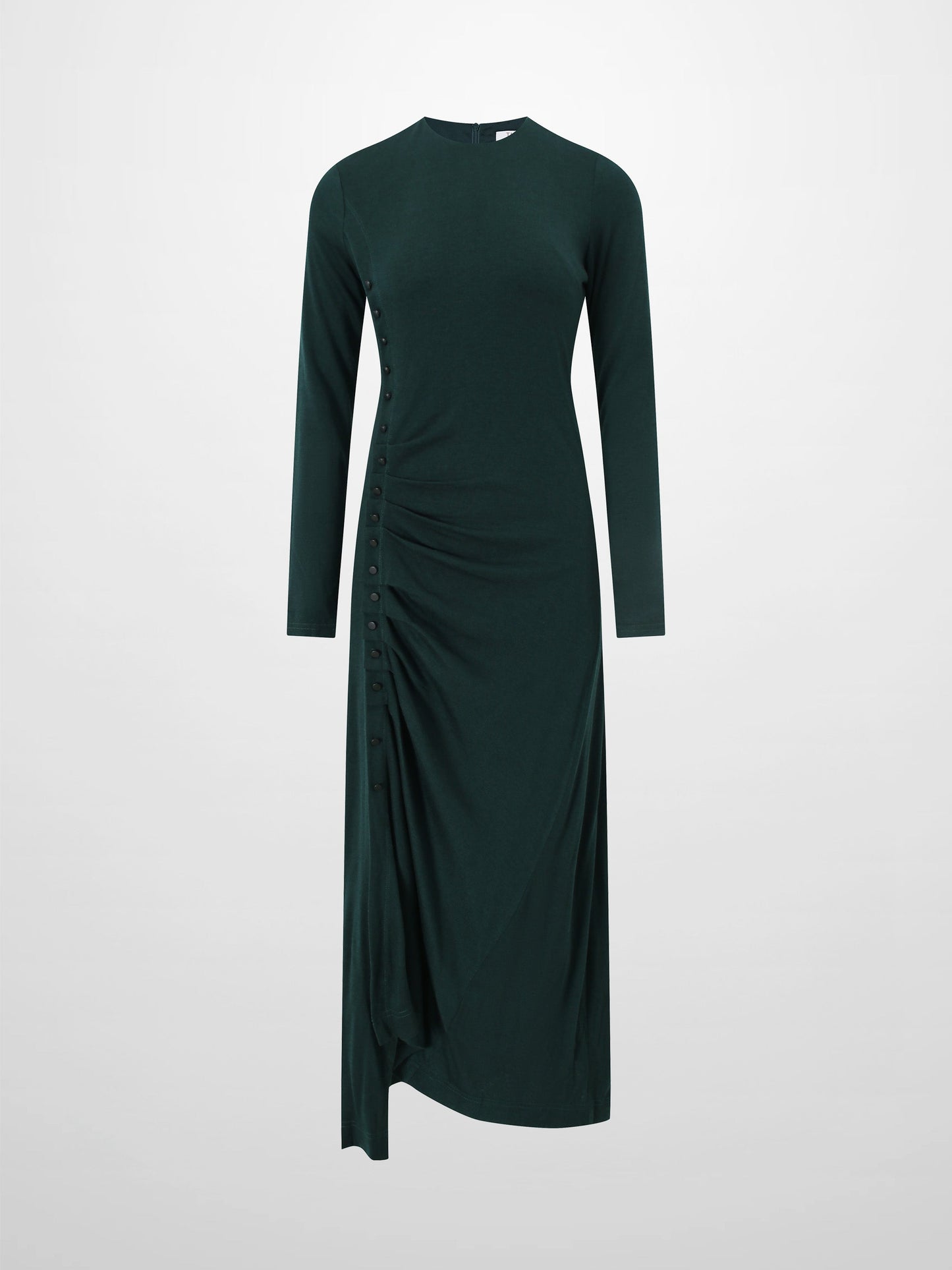 Side Shirred Button Down Knit Dress-Hunter Green