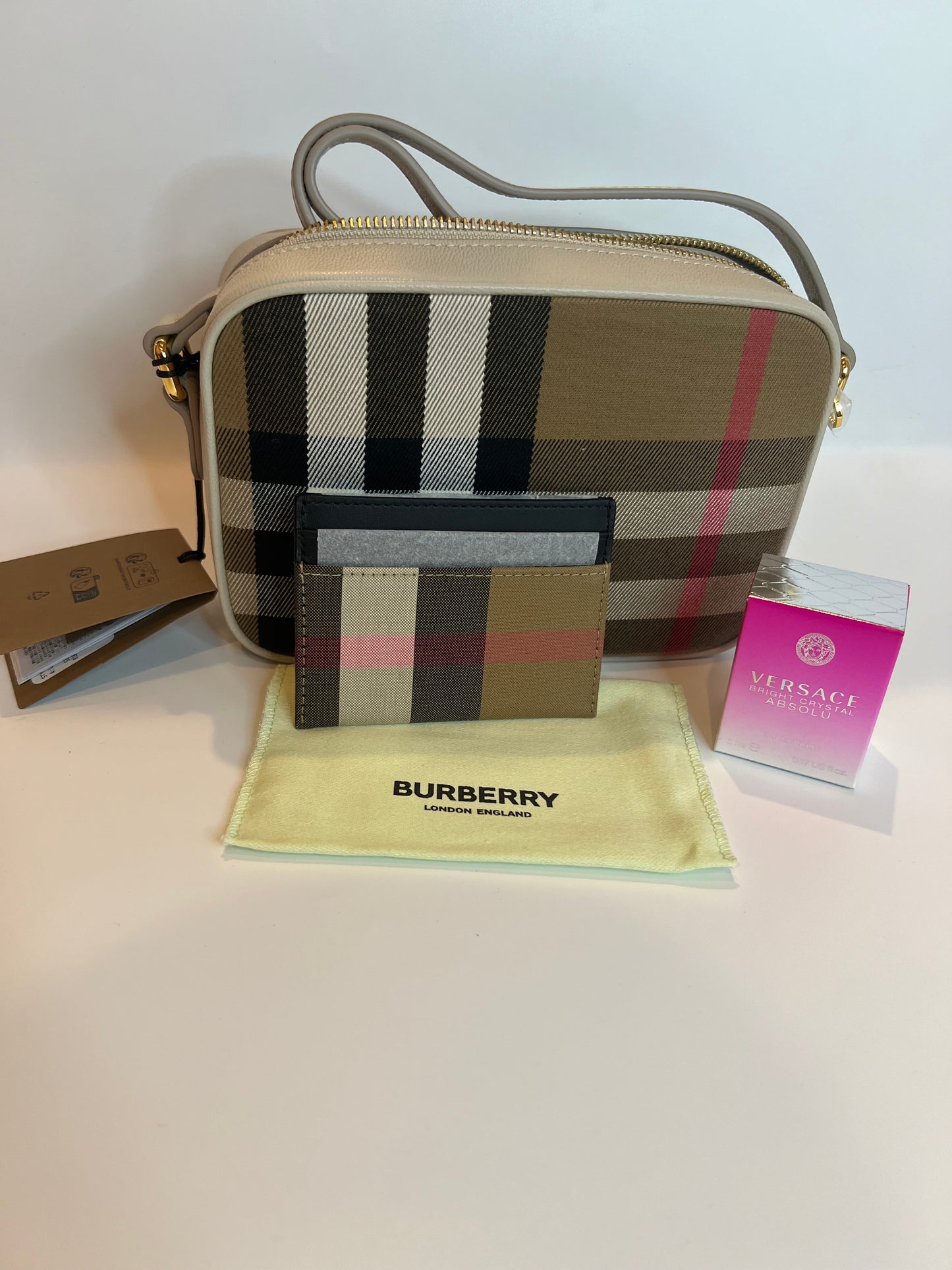 Authentic Burberry check crossbody and card holder bundle