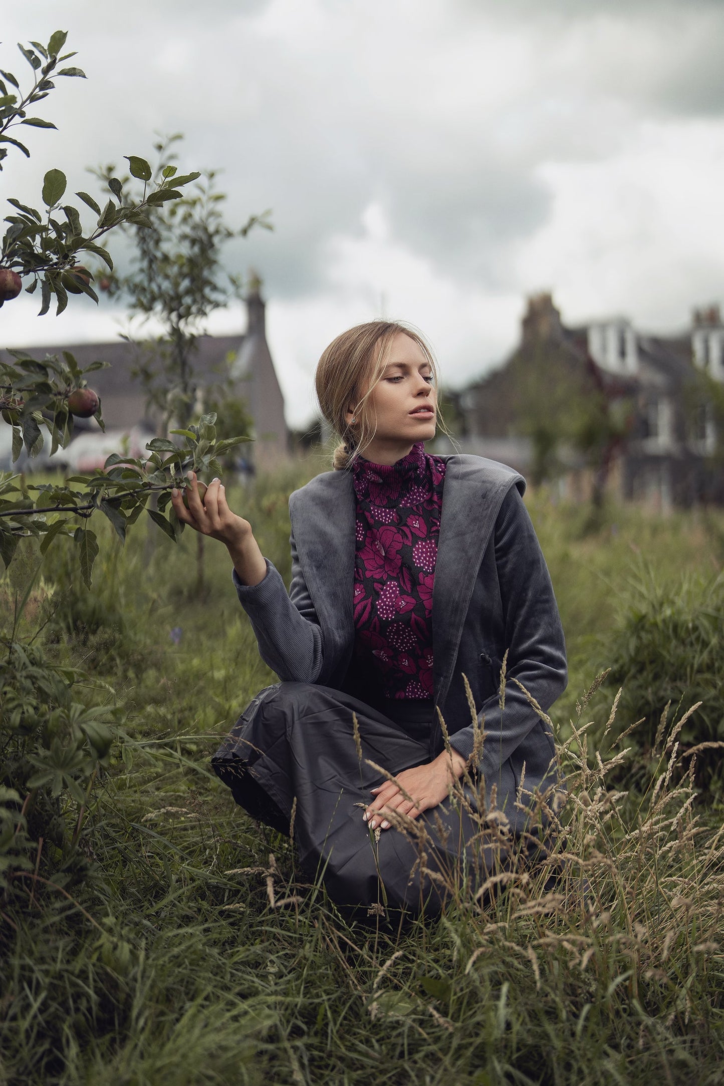 Velour Ribbed Blazer-Grey