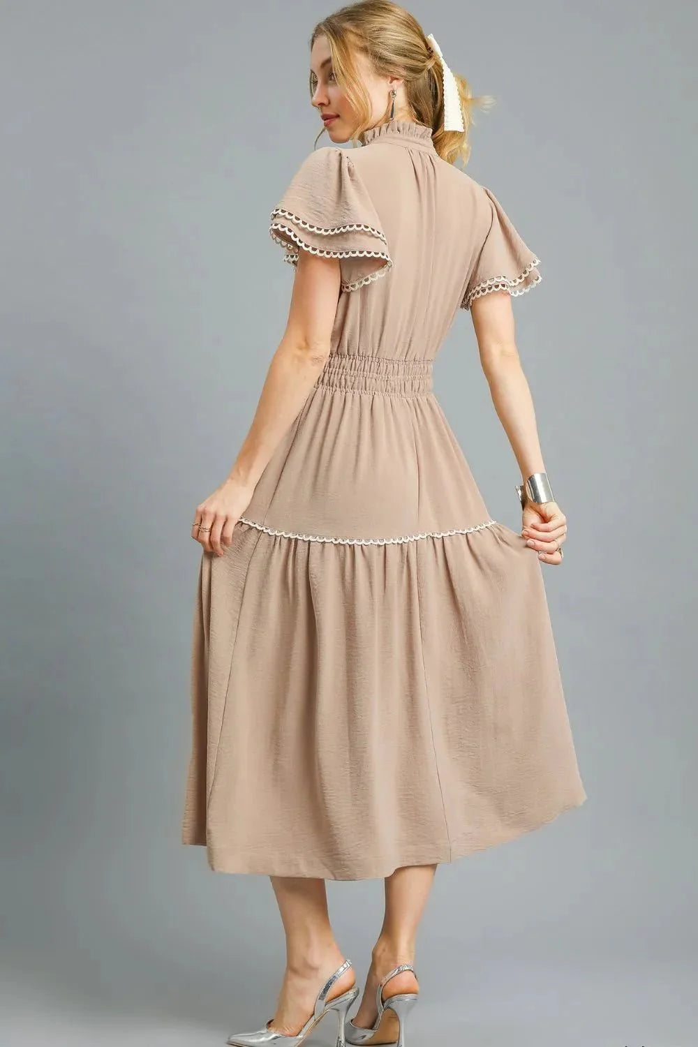 Umgee Tiered Flutter Sleeve Midi Dress