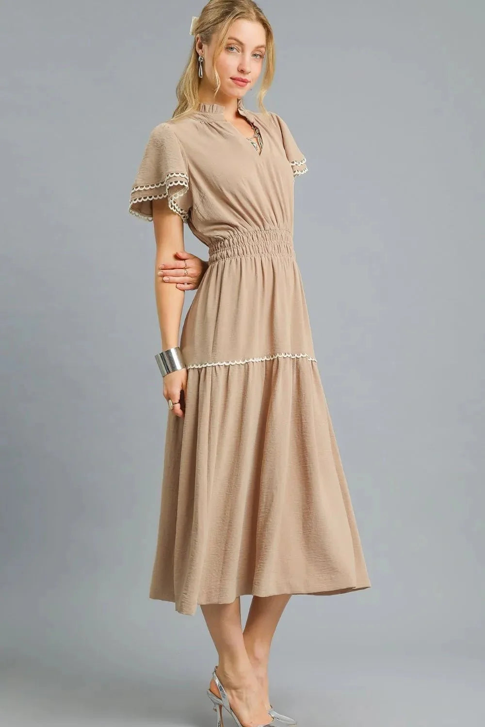 Umgee Tiered Flutter Sleeve Midi Dress
